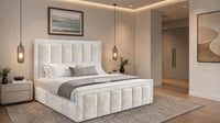 Crushed Velvet Cream - Belgravia Regent Luxury Panelled Ottoman Storage Bed