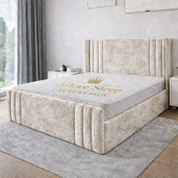 Crushed Velvet Cream - Astoria Luxe Luxury Vertical Panelled Upholstered Bed Frame