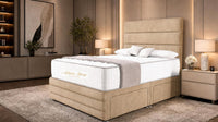 Plush Velvet Beige - Monaco Luxe Luxury Divan Bed – Premium Upholstered Panelled Headboard with Storage