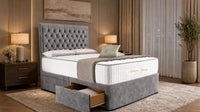 Naples Slate Grey - Regency Chesterfield Luxe Divan Bed with Storage – Deep Buttoned Upholstered Bed Frame