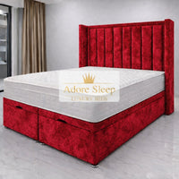 Crushed Velvet Red - Grand Elysee Luxury Panelled Upholstered Bed Frame with Divan Ottoman Storage