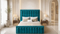 Crushed Velvet Teal - Buckingham Tailored Luxury Panelled Ottoman Storage Bed