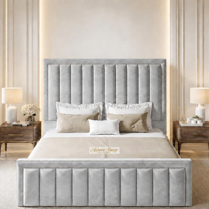 Plush Velvet Silver - Buckingham Tailored Luxury Panelled Ottoman Storage Bed