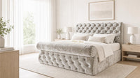 Crushed Velvet Champagne - Windsor Chesterfield Luxury Scroll Bed Frame