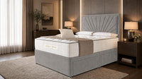 Plush Velvet Steel - Aurelia Luxury Sunburst Divan Bed – Designer Upholstered Bed Frame