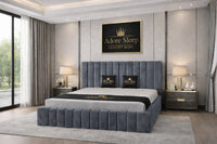 Plush Velvet Steel - Valentina Grande Luxury Channel-Tufted Upholstered Bed Frame