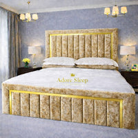 Crushed Velvet Gold - Aurelia Grand Luxe Panelled Upholstered Bed Frame | Luxury Statement Bed