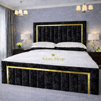 Crushed Velvet Black - Aurelia Grand Luxe Panelled Upholstered Bed Frame | Luxury Statement Bed