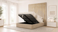 Plush Velvet Beige - Alisha Gold Strip Grandline Luxury Floor-Standing Ottoman Storage Bed