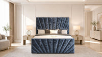 Crushed Velvet Denim Blue - Riviera Fan Luxury Sculpted Ottoman Storage Bed