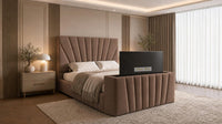 Naples Mink - Solaris Luxury Sunburst TV Bed – Designer Upholstered Bed Frame with Integrated TV Footboard