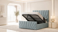 Plush Velvet Duck Egg - Riviera Fan Luxury Sculpted Ottoman Storage Bed