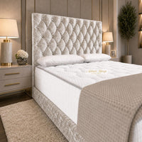 Crushed Velvet Champagne - Regency Diamond Luxury Divan Bed – Deep Button-Tufted Headboard with Premium Upholstered Frame & Storage