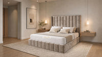 Crushed Velvet Mink - Chelsea Luxury Channel Panel Bed – Premium Upholstered Bed Frame with Statement Headboard