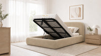 Plush Velvet Beige - Ellington Curve Luxury Upholstered Ottoman Storage Bed