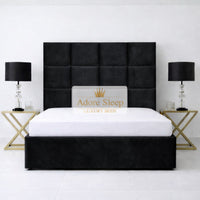 Plush Velvet Black - Kensington Royale Luxury Ottoman Divan Storage Bed Frame – Premium Panelled Headboard
