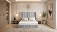 Naples Silver - Chelsea Luxury Channel Panel Bed – Premium Upholstered Bed Frame with Statement Headboard