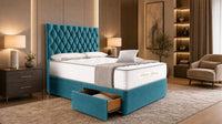 Plush Velvet Teal - Regency Diamond Luxury Divan Bed – Deep Button-Tufted Headboard with Premium Upholstered Frame & Storage