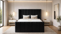 Plush Velvet Black - Kensington Fluted Luxury Ottoman Storage Bed