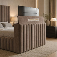 Naples Mink - Mayfair Luxury Channelled TV Bed – Premium Upholstered Bed Frame with Integrated TV Footboard