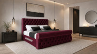Plush Velvet Maroon - Windsor Chesterfield Luxury Scroll Bed Frame