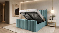 Plush Velvet Duck Egg - Kensington Fluted Luxury Ottoman Storage Bed
