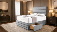 Naples Silver - Monaco Luxe Luxury Divan Bed – Premium Upholstered Panelled Headboard with Storage