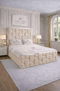 Naples Beige - Hexa Monarch Luxury Silver Strip Panel Bed Frame