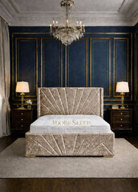 Crushed Velvet Gold - Monaco Royale Luxury Fan-Panel Upholstered Bed Frame