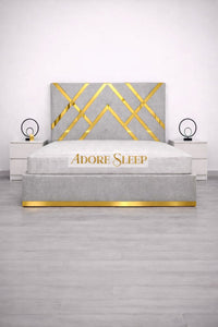 Naples Silver - Regalia Noir Luxury Upholstered Bed – Geometric Designer Headboard with Metallic Accent Detailing