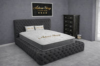 Naples Slate Grey - Aurelia Ambassador Grande Luxury Button-Tufted Upholstered Bed Frame