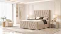 Plush Velvet Beige - Riviera Fan Luxury Sculpted Ottoman Storage Bed