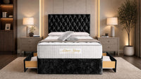 Crushed Velvet Black - Regency Diamond Luxury Divan Bed – Deep Button-Tufted Headboard with Premium Upholstered Frame & Storage