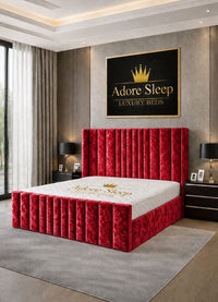 Crushed Velvet Red - Celestine Luxe Vertical Panel Upholstered Bed Frame