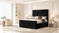 Crushed Velvet Black - Riviera Fan Luxury Sculpted Ottoman Storage Bed