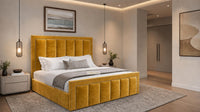 Plush Velvet Mustard Gold - Belgravia Regent Luxury Panelled Ottoman Storage Bed