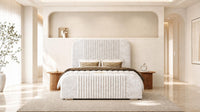 Crushed Velvet White - Beaumont Arc Luxury Ribbed Ottoman Storage Bed