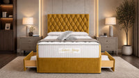 Plush Velvet Mustard Gold - Regency Diamond Luxury Divan Bed – Deep Button-Tufted Headboard with Premium Upholstered Frame & Storage
