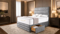 Plush Velvet Silver - Monaco Luxe Luxury Divan Bed – Premium Upholstered Panelled Headboard with Storage
