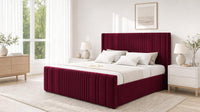 Plush Velvet Maroon - Savoy Ribbed Luxury Ottoman Storage Bed