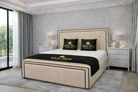 Naples Sand - Astoria Luxe Luxury Upholstered Bed Frame – Premium Panelled Headboard & Footboard
