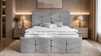Plush Velvet Silver - Valentina Luxury Chevron Panel Bed – Designer Upholstered Bed Frame with Statement Headboard & Footboard