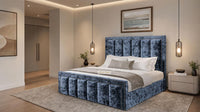 Crushed Velvet Denim Blue - Belgravia Regent Luxury Panelled Ottoman Storage Bed