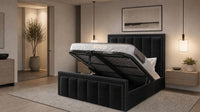 Plush Velvet Black - Belgravia Regent Luxury Panelled Ottoman Storage Bed
