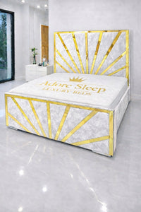 Crushed Velvet White - Solaris Radiance Luxury Geometric Upholstered Bed Frame