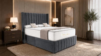 Naples Charcoal - Valentina Vertical Luxe Divan Bed – Channelled Statement Headboard & Storage