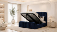 Plush Velvet Sapphire - Beaumont Arc Luxury Ribbed Ottoman Storage Bed
