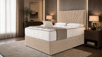 Plush Velvet Beige - Aurelia Luxury Sunburst Divan Bed – Designer Upholstered Bed Frame