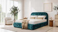Crushed Velvet Teal - Ellington Curve Luxury Upholstered Ottoman Storage Bed