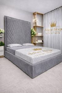 Plush Velvet Grey - Seraphina Luxe Geometric Upholstered Bed Frame | Luxury Designer Statement Bed